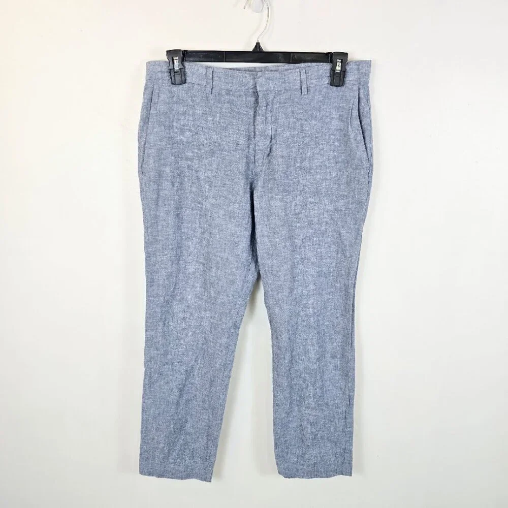 Perry Ellis Slim Fit Linen Blend Chambray Chino Pants - Picture 2 of 15